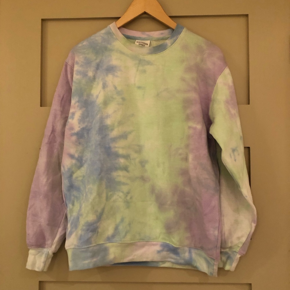 Tie Dye Airbrush Fleece Sweatshirt Cotton Poly Pastel Lilac Lime Corn Blue